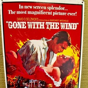 TIN SIGN 8x12 Gone Wind Clark Gable Vivian Leigh